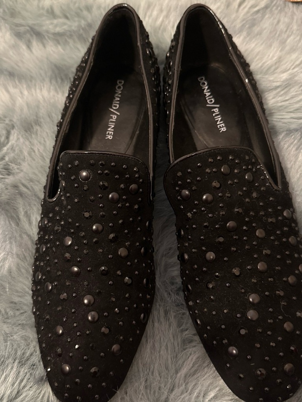 Donald J. Pliner Black Studded Suede Slip-On Loafers - Picture 2 of 4